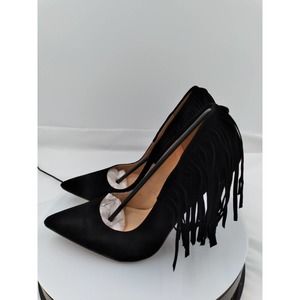 PLAZA-S BLACK SUEDE 5" FRINGED PUMP by SHIEKH size 8